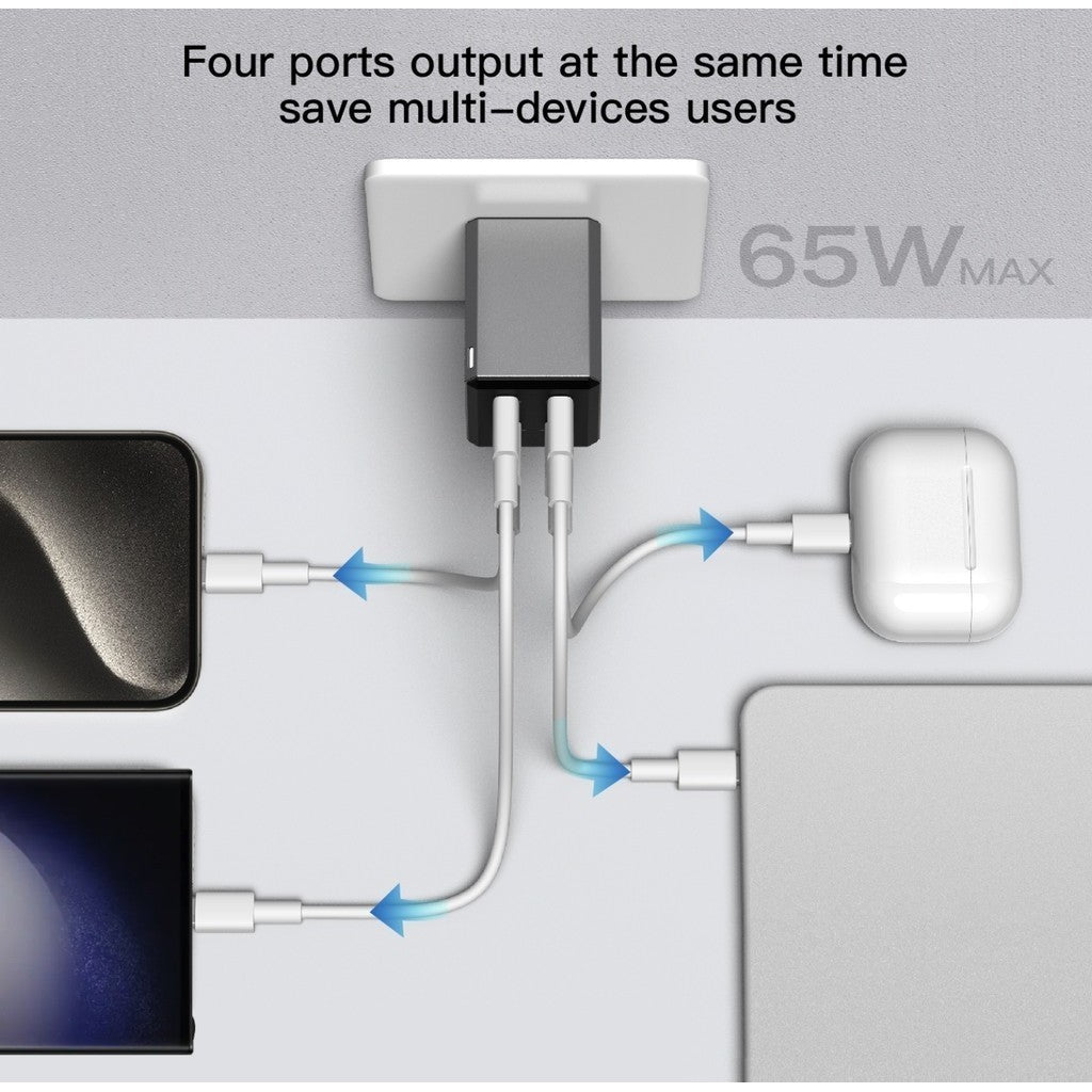 KiiP C19E Kepala Charger Adaptor GAN6 Fast Charging 65W 2C+2U