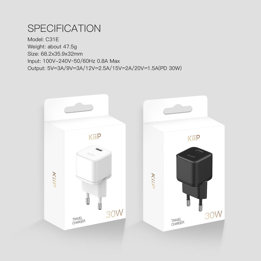 KiiP C31E Wall Charger Adaptor 30W Fast Charging Kepala Charger Mini Travel Adaptor