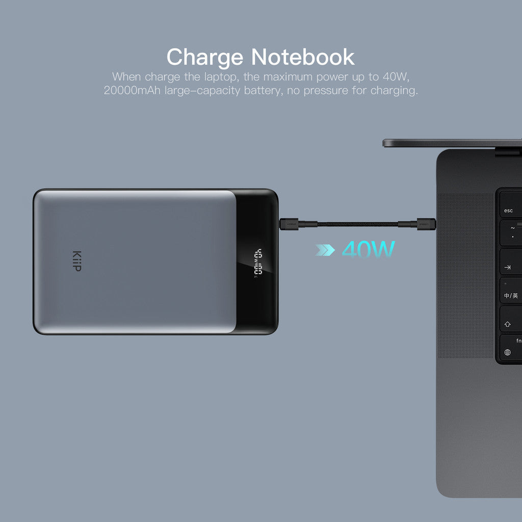 KiiP E14 Power Bank 20000mAh Fast Charging 45W Powerbank Slim LED Display