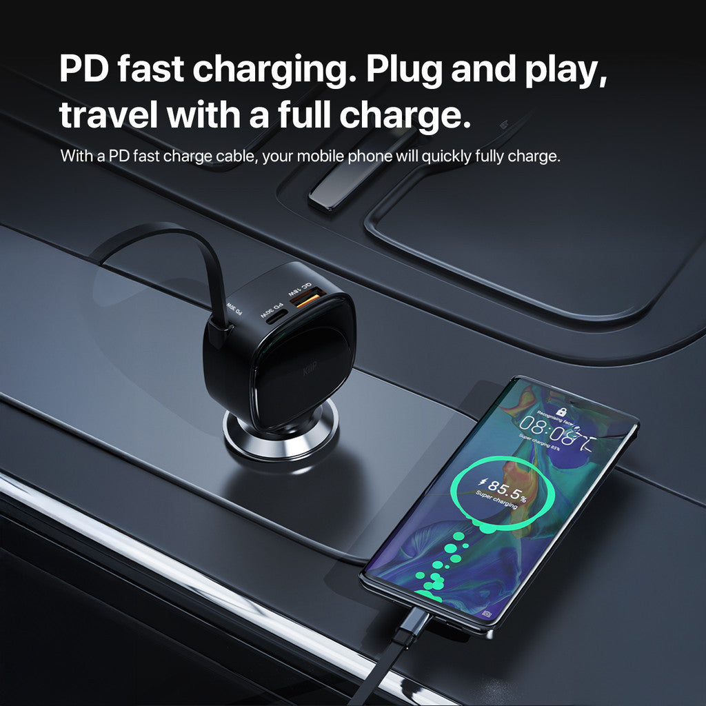 KiiP SC17 Car Charger Retractable PD 84W Charger Mobil Fast Charging