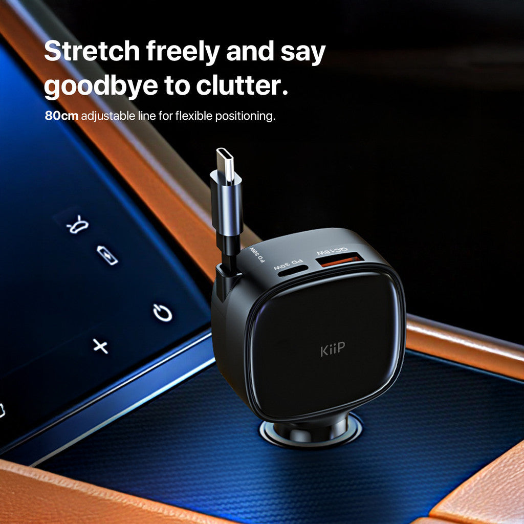 KiiP SC17 Car Charger Retractable PD 84W Charger Mobil Fast Charging