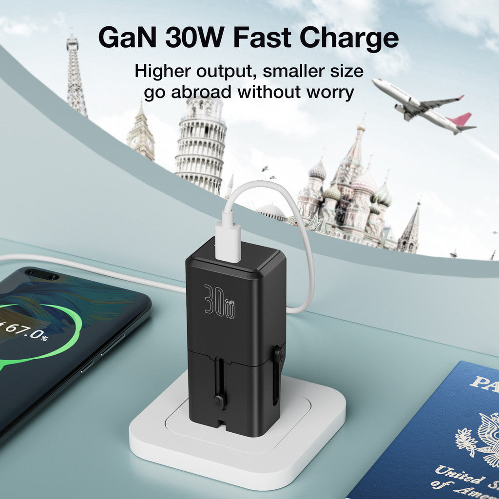KiiP C23T Universal Travel Adaptor Charger Mini Fast Charging 30W GaN Portable Travel