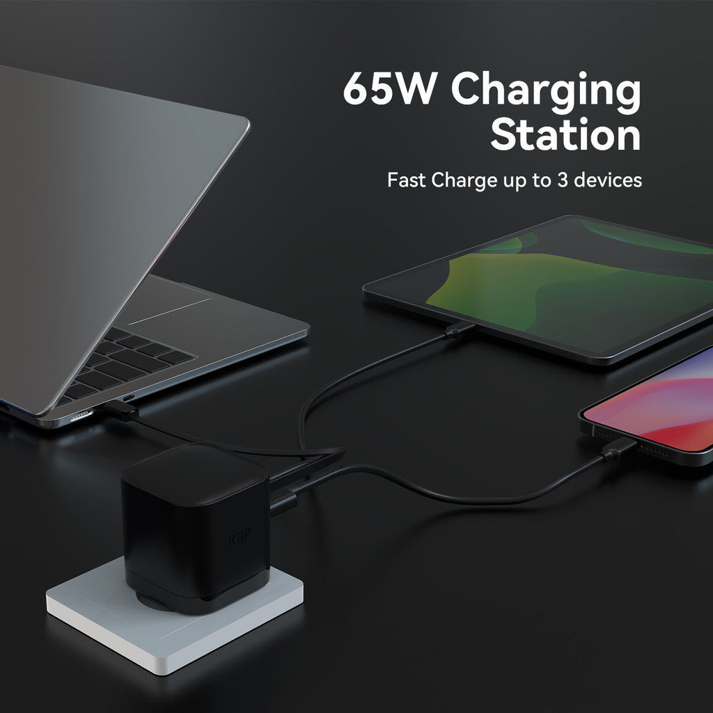 KiiP WH31 Adapter Charger 3in1 Fast Charging GaN 65W Retractable Cable
