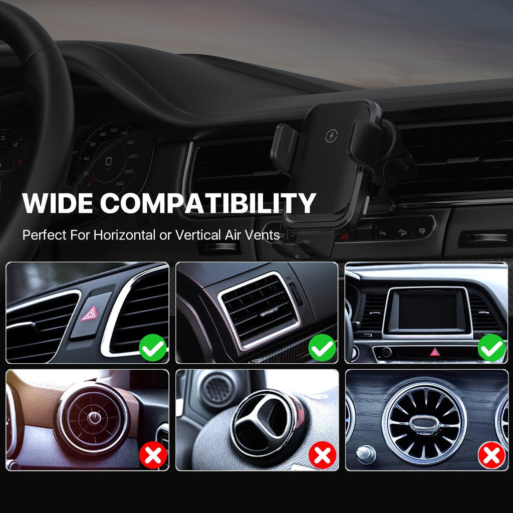 KiiP Wireless X6S Car Phone Holder 360 Degree Rotation 15W Fast Charging Air Vent Mobil