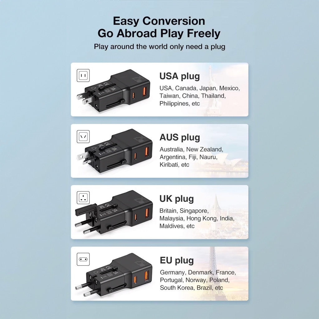 KiiP C24T Universal Travel Adaptor Charger Mini Fast Charging 25W PD QC
