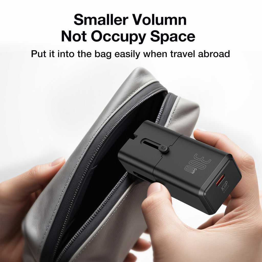 KiiP C23T Universal Travel Adaptor Charger Mini Fast Charging 30W GaN Portable Travel