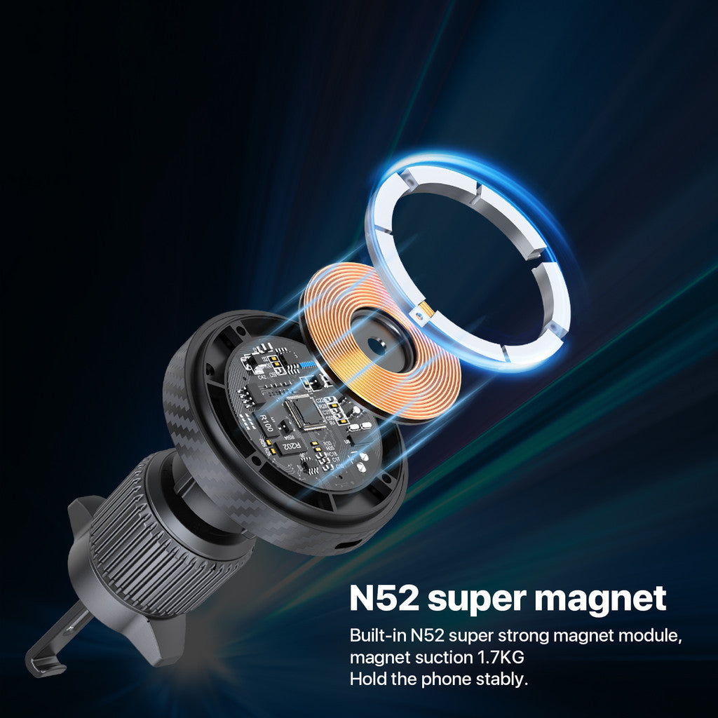 KiiP MG10C Magnetic Wireless Fast Charging Car Phone Holder 15W 360 Degree Rotation Air Vent Mobil