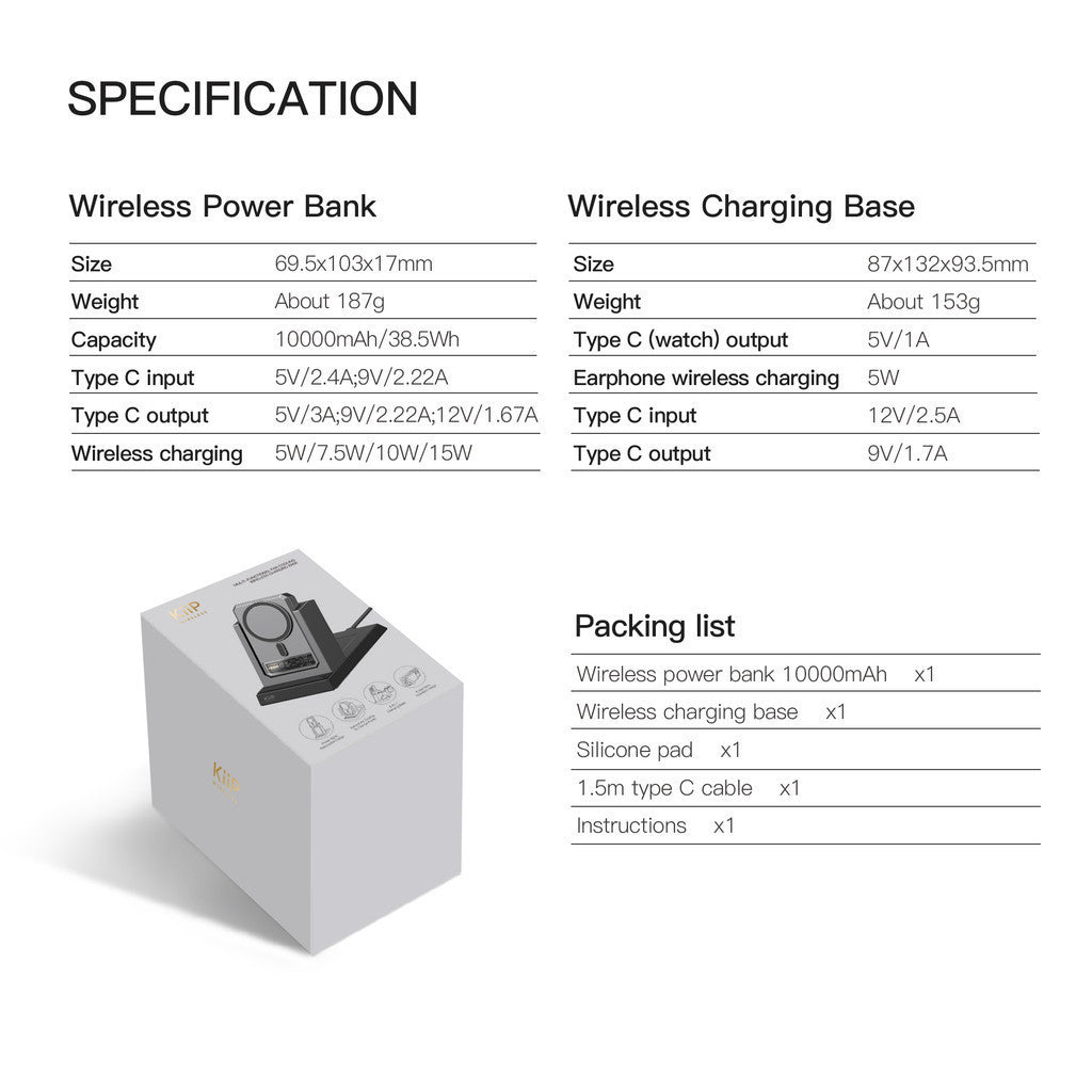 KiiP Wireless EW54S Powerbank Wireless Magnetic 4in1 Power Bank Charging Base Wireless Charging 15W