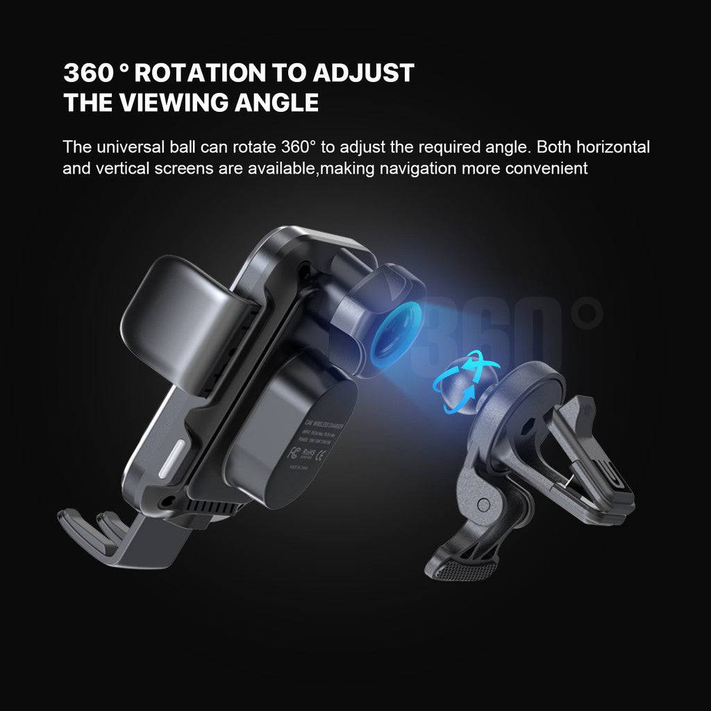 KiiP Wireless X6S Car Phone Holder 360 Degree Rotation 15W Fast Charging Air Vent Mobil