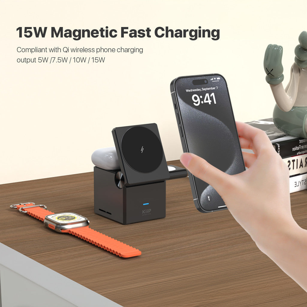 KiiP Wireless T1 Pro 15W Fast Charging Magnetic 3IN1 Foldable Magsafe Charging Station