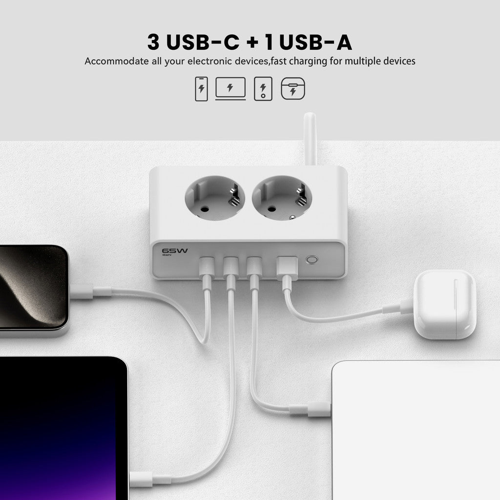 KiiP C20E Desktop Charger Fast Charging 65W Adaptor 6in1 USB Type-C Power Station