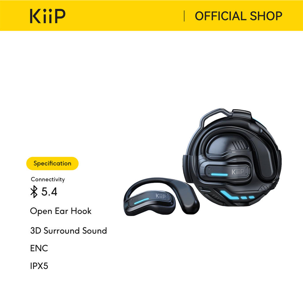KiiP X8 OWS TWS Gaming Open Ear Hook Headphone IPX5 Waterproof Bone Conduction HiFi Stereo Sport Headset BT 5.4