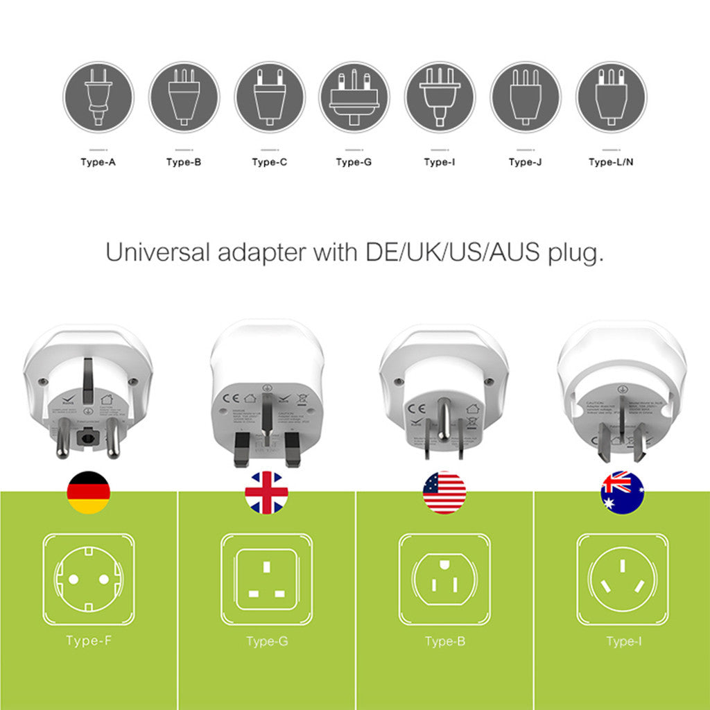 KiiP C25T Compact Universal Travel Adaptor 2500W Fast Charging US/DE/CN/EU/AUS/UK