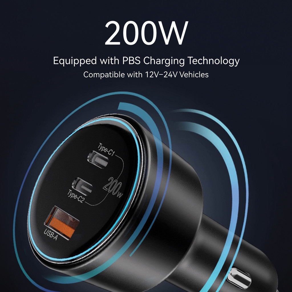 KiiP ACC18 Car Charger Mobil 200W 3 Power Ports QC 4.0 Quick Charge 3.0 Fast Charging