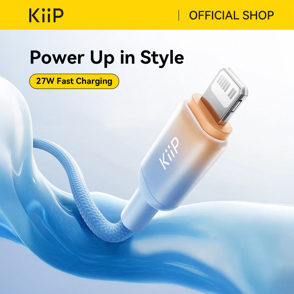 KiiP Kabel Charger Fast Charging C To C/C To Lightning Up To 100W PD 27W Kabel Data Type C Lightning Gradient Series 1.2M