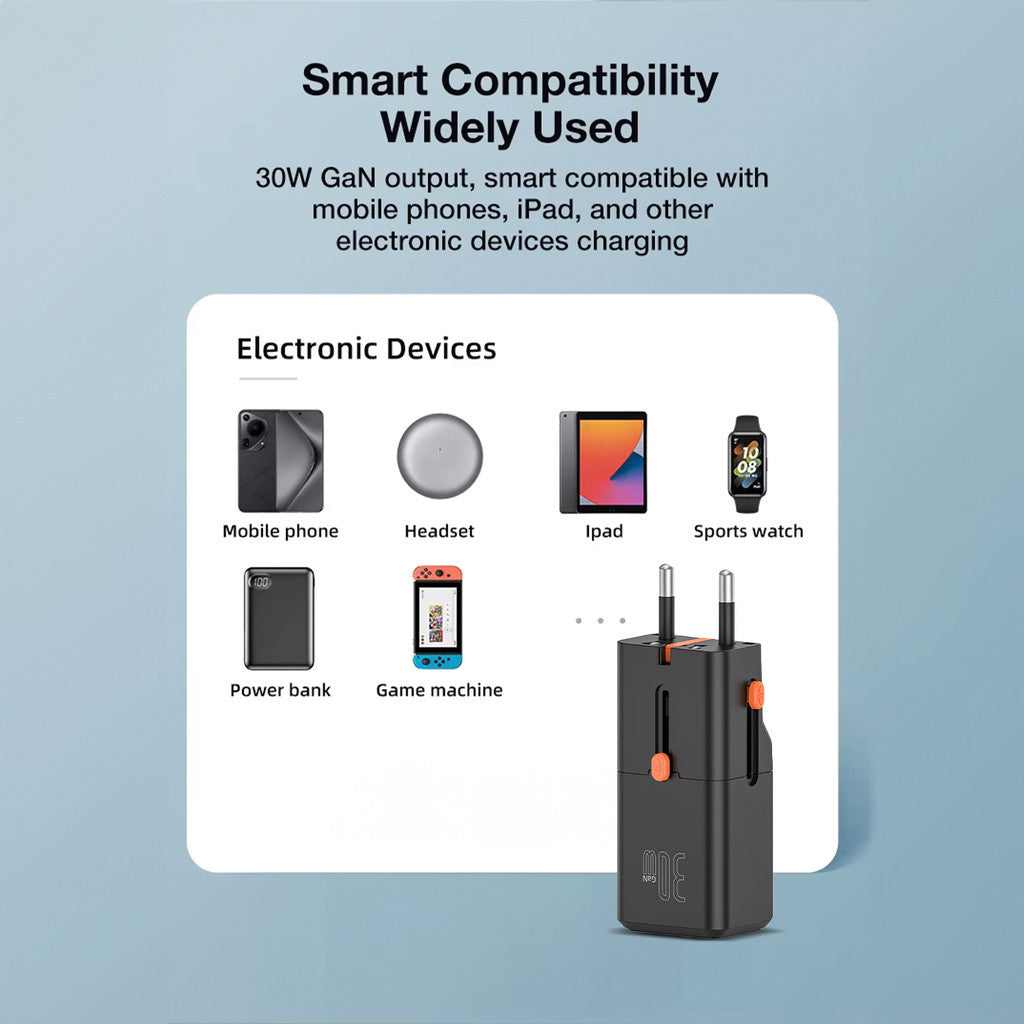 KiiP C23T Universal Travel Adaptor Charger Mini Fast Charging 30W GaN Portable Travel