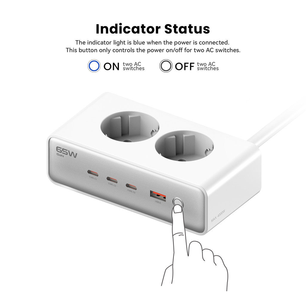 KiiP C20E Desktop Charger Fast Charging 65W Adaptor 6in1 USB Type-C Power Station