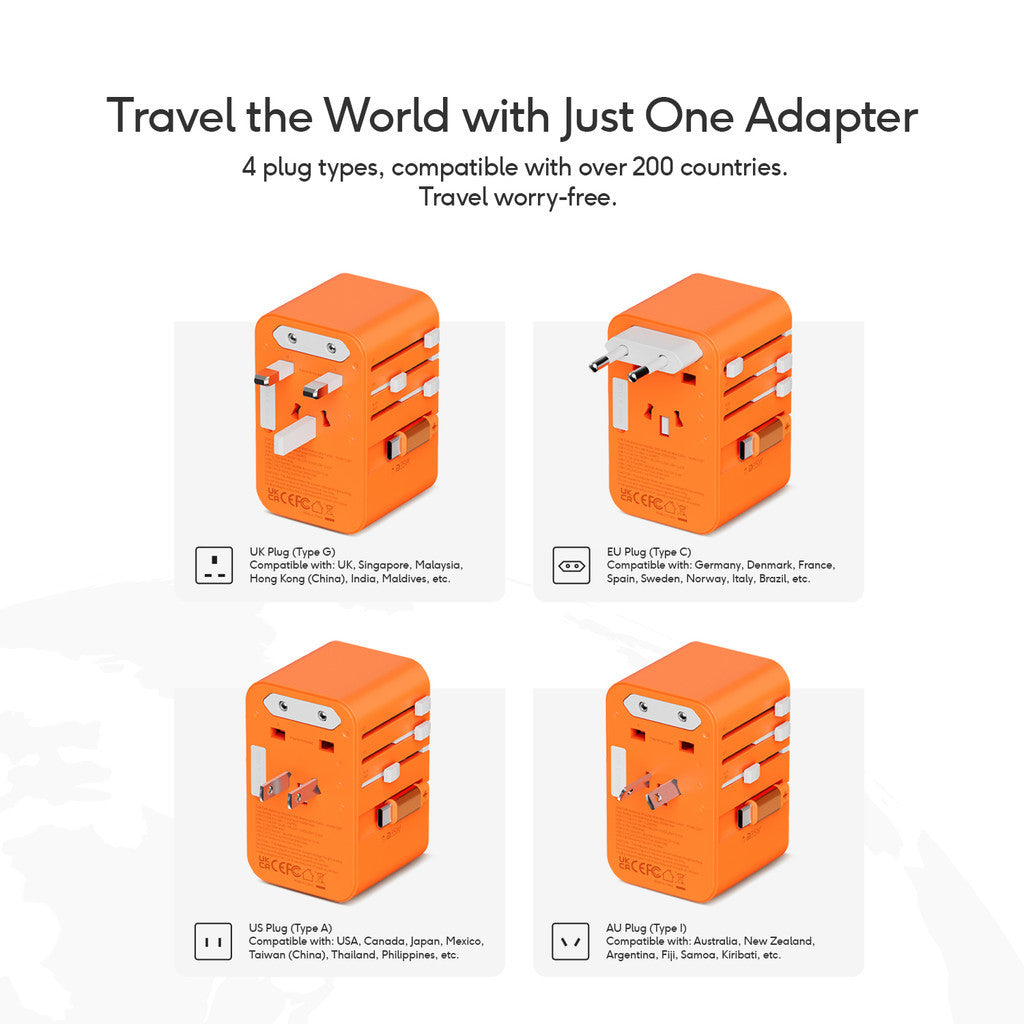 KiiP C28T Travel Adaptor Universal GaN 35W Adapter Charger Built in Cable