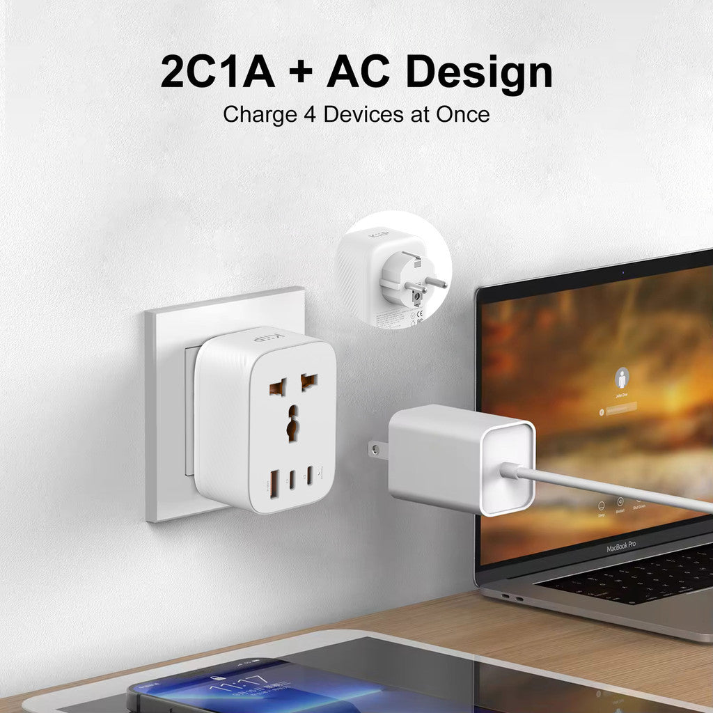 KiiP C33T Compact Universal Travel Adaptor 4000W Fast Charging Adapter EU/USA/UK