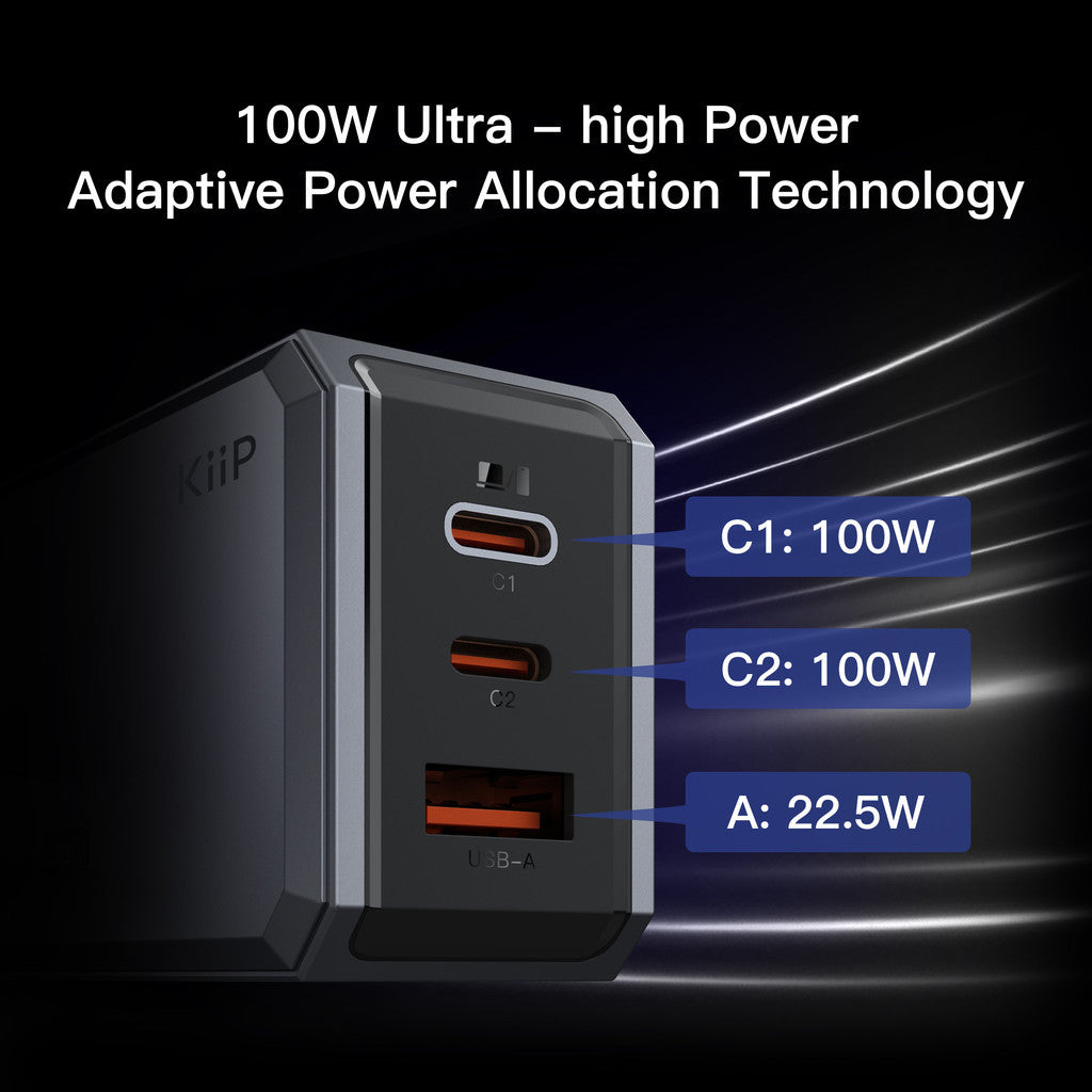 KiiP C102E Charger 100W GaN Multi Port Fast Charging Adaptor Android Iphone Charger Laptop