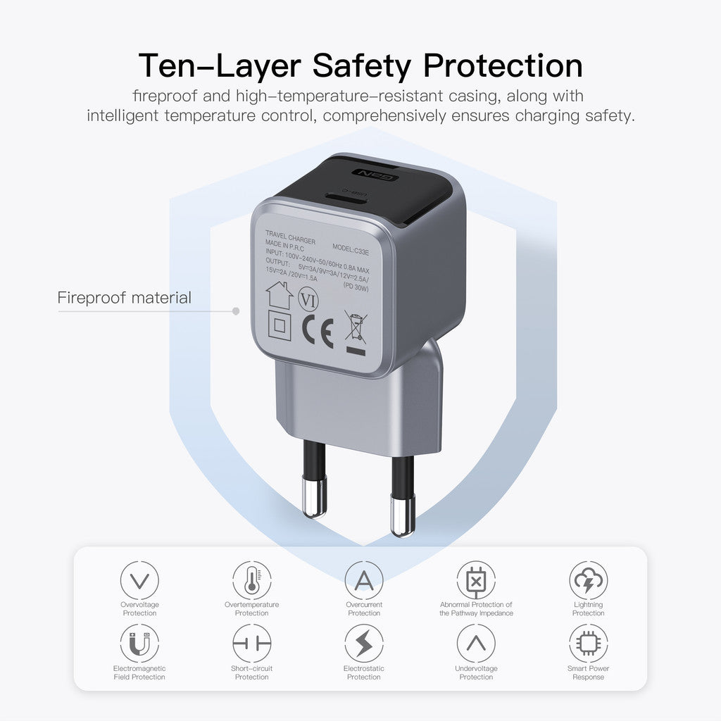 KiiP Wall Charger 30W Mini Adaptor GaN3 Fast Charger PD QC 3.0