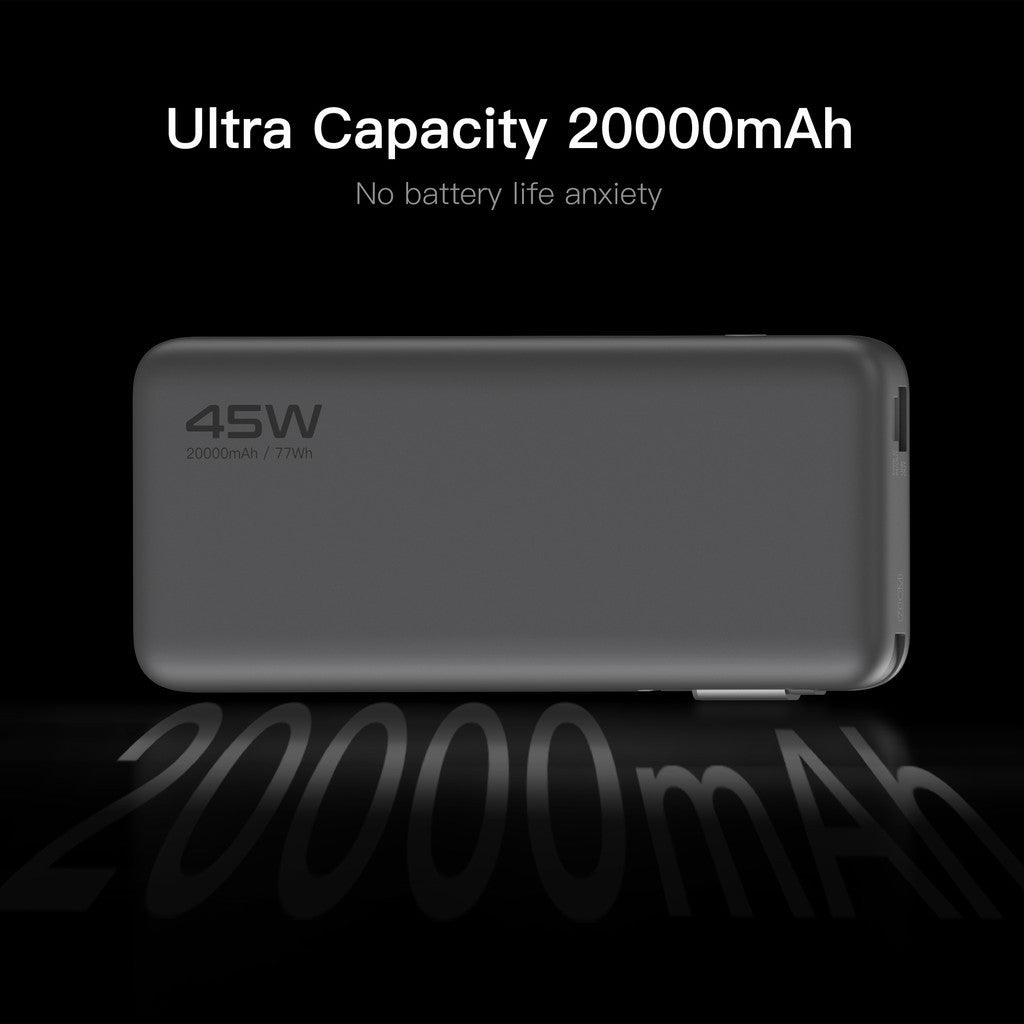 KiiP E66 PowerBank Retractable Cable 20000mAh PD QC PPS Fast Charging 45W