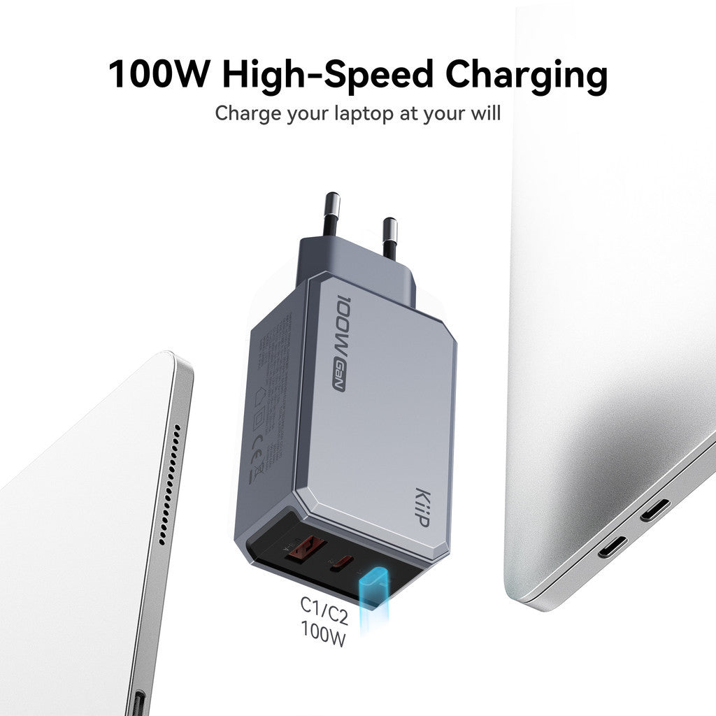 KiiP C101E Adaptor GaN6 Fast Charging 100W Kepala Charger Quick Charging Travel Adapter