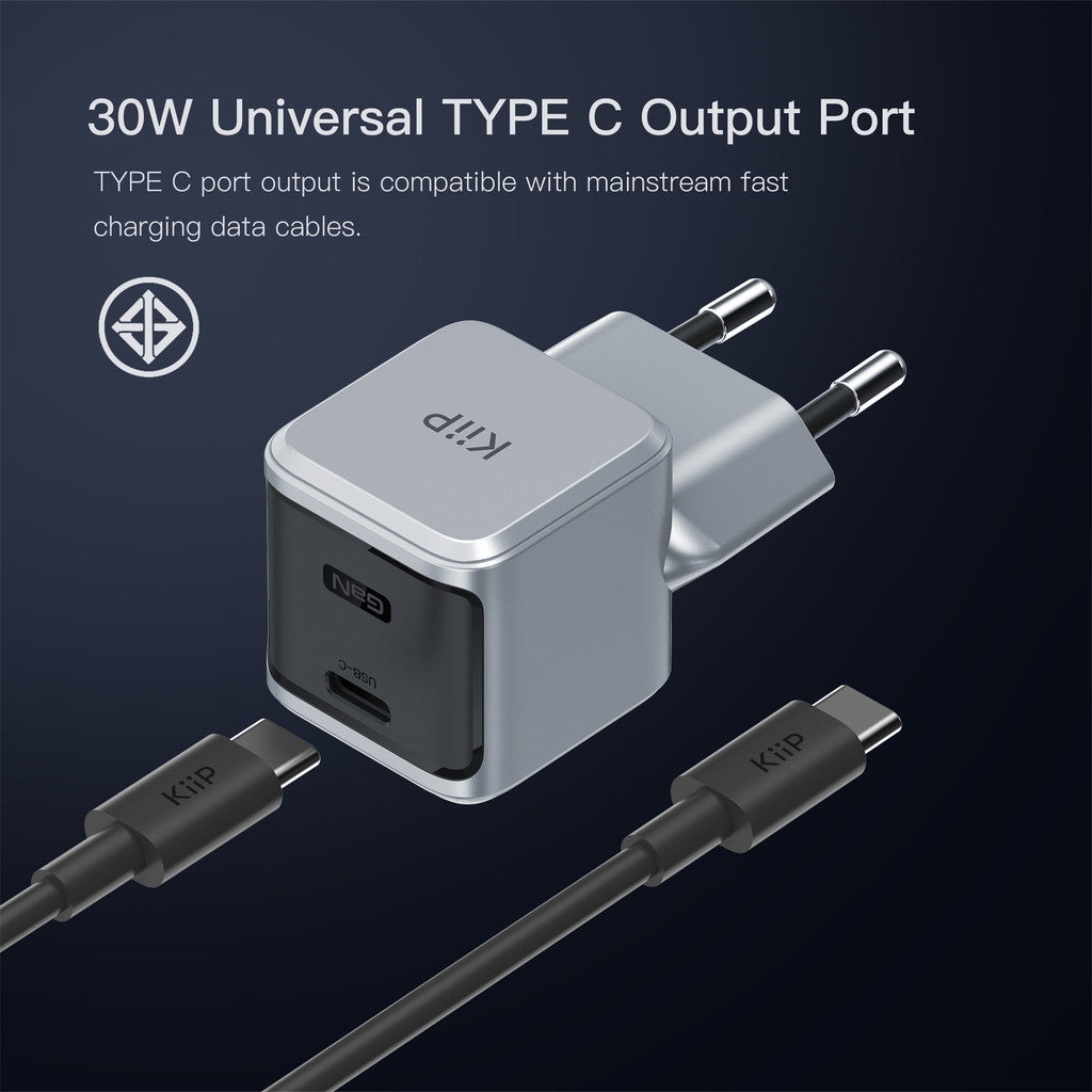 KiiP Wall Charger 30W Mini Adaptor GaN3 Fast Charger PD QC 3.0