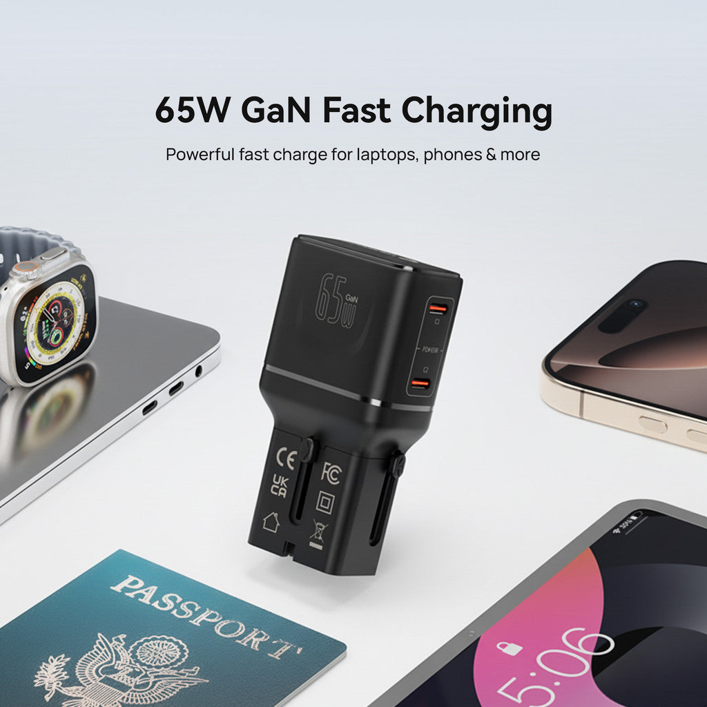 KiiP G65T Universal Travel Adaptor Charger Mini Fast Charging 65w GaN Portable Travel
