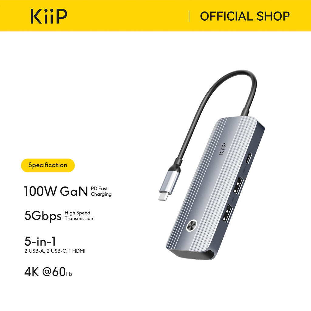 KiiP Metal Gleam Series HUB Docking Station All In One USB Type C To HDMI 4K 60Hz PD 100W SD/TF 3.0 5Gbps Data Transfer
