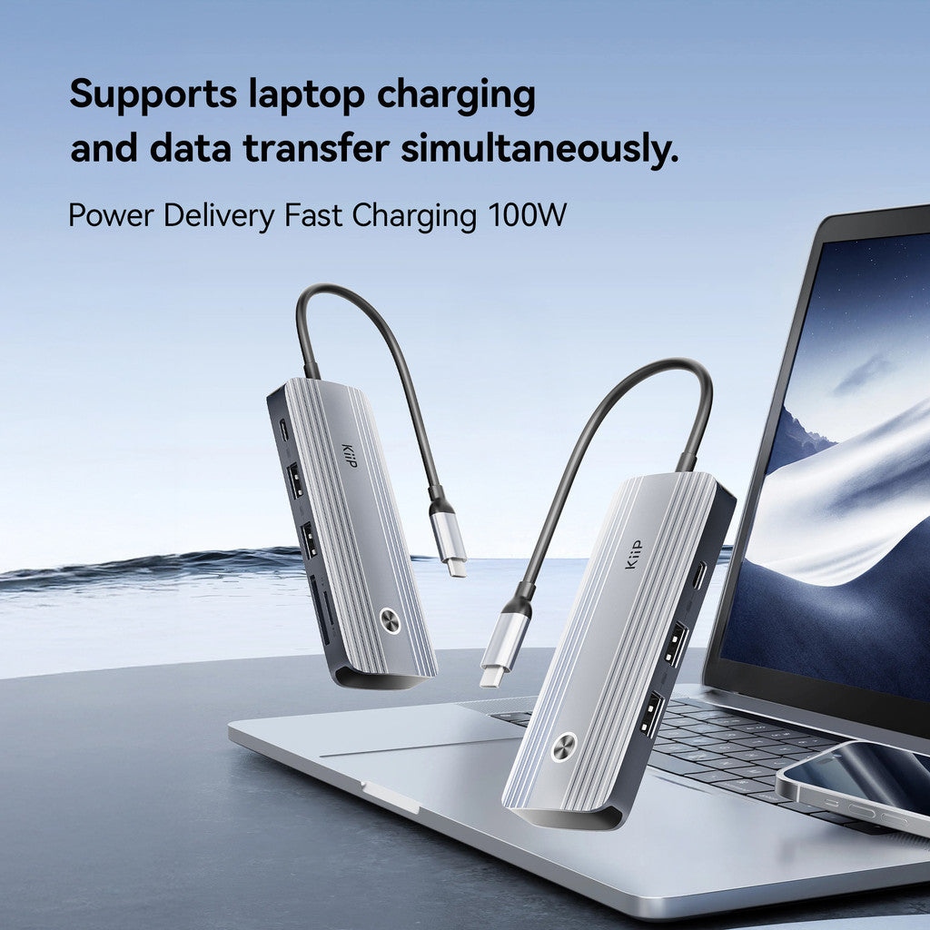 KiiP Metal Gleam Series HUB Docking Station All In One USB Type C To HDMI 4K 60Hz PD 100W SD/TF 3.0 5Gbps Data Transfer