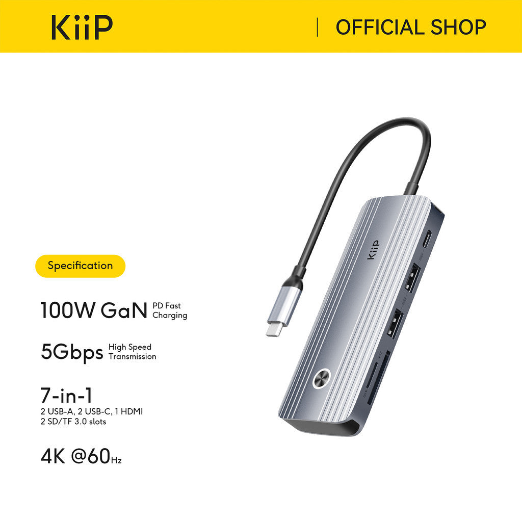 KiiP Metal Gleam Series HUB Docking Station All In One USB Type C To HDMI 4K 60Hz PD 100W SD/TF 3.0 5Gbps Data Transfer