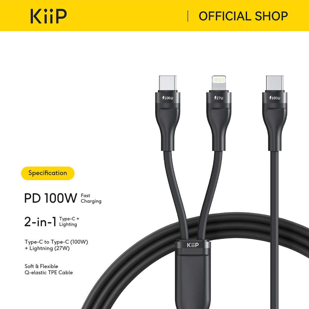 KiiP Pudding Series Fast Charging Cable 2in1 C To C PD 100W C To L 27W 1.5M