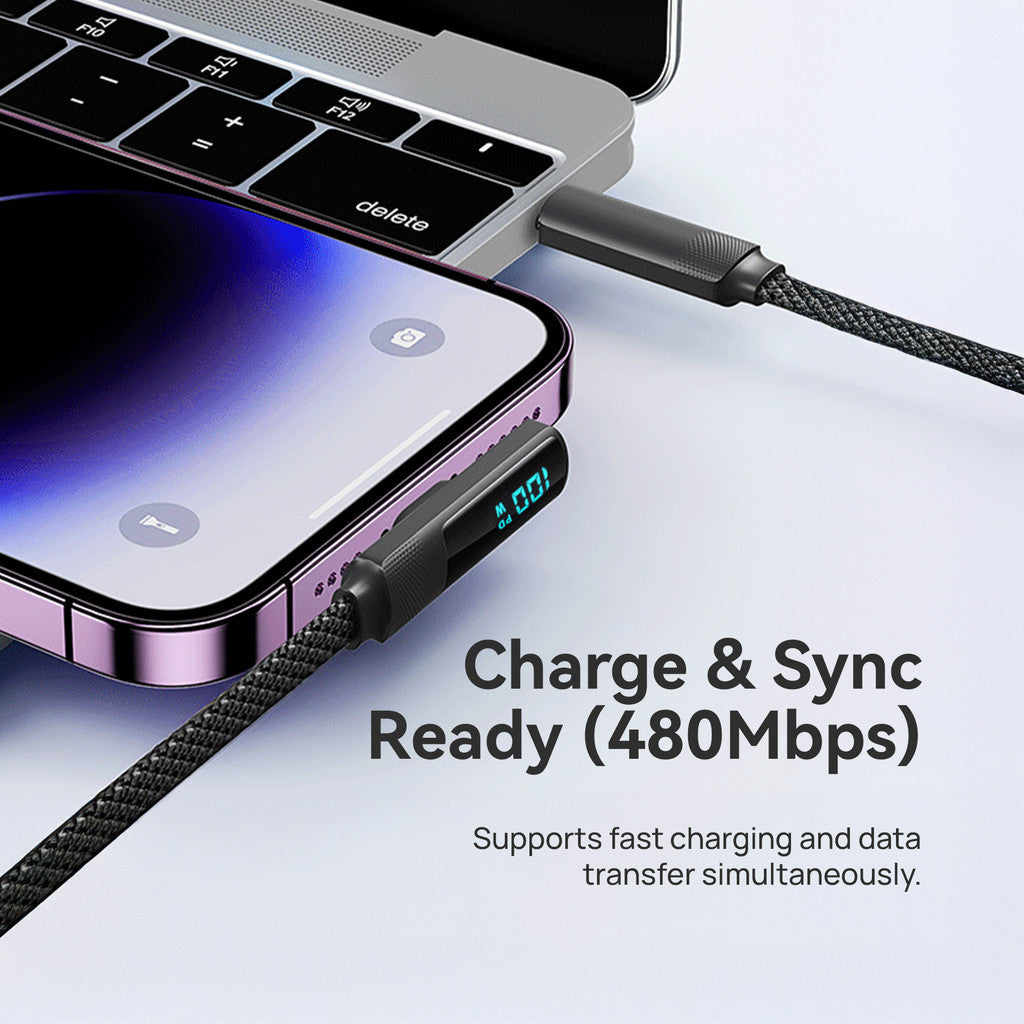 KiiP Kabel Data DCC 100W Fast Charging Braided Cable C To C Digital Display