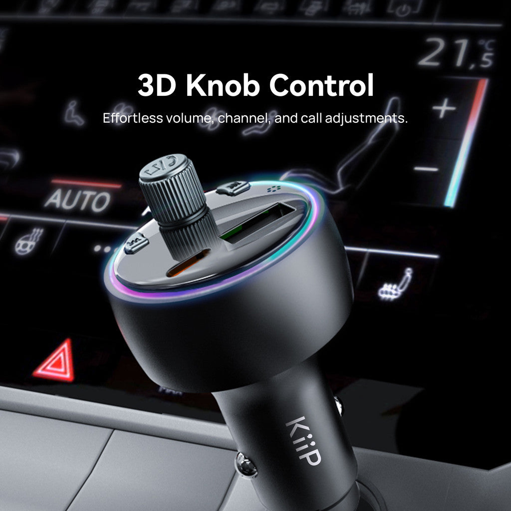 KiiP Car Charger PD 30W Fast Charging USB A + Type C FM Transmitter