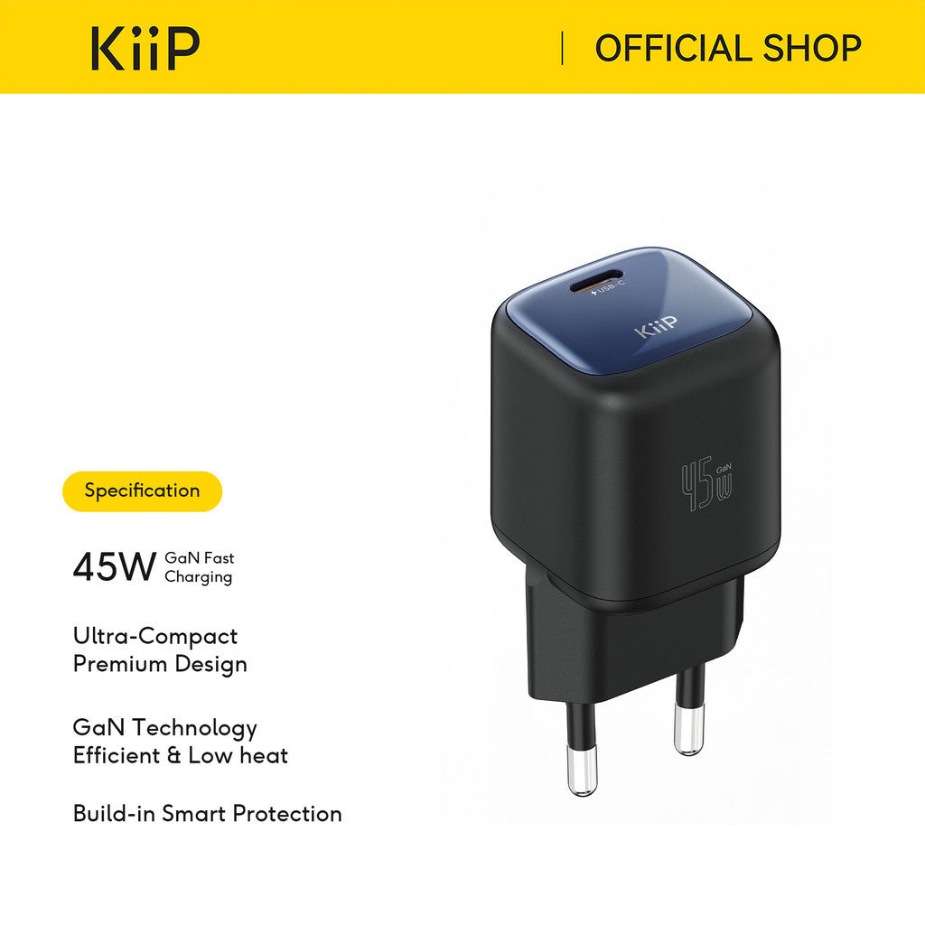 KiiP Compact Series GaN Charger up to 45W Mini Wall Adaptor Travel Kepala Charger Fast Charging