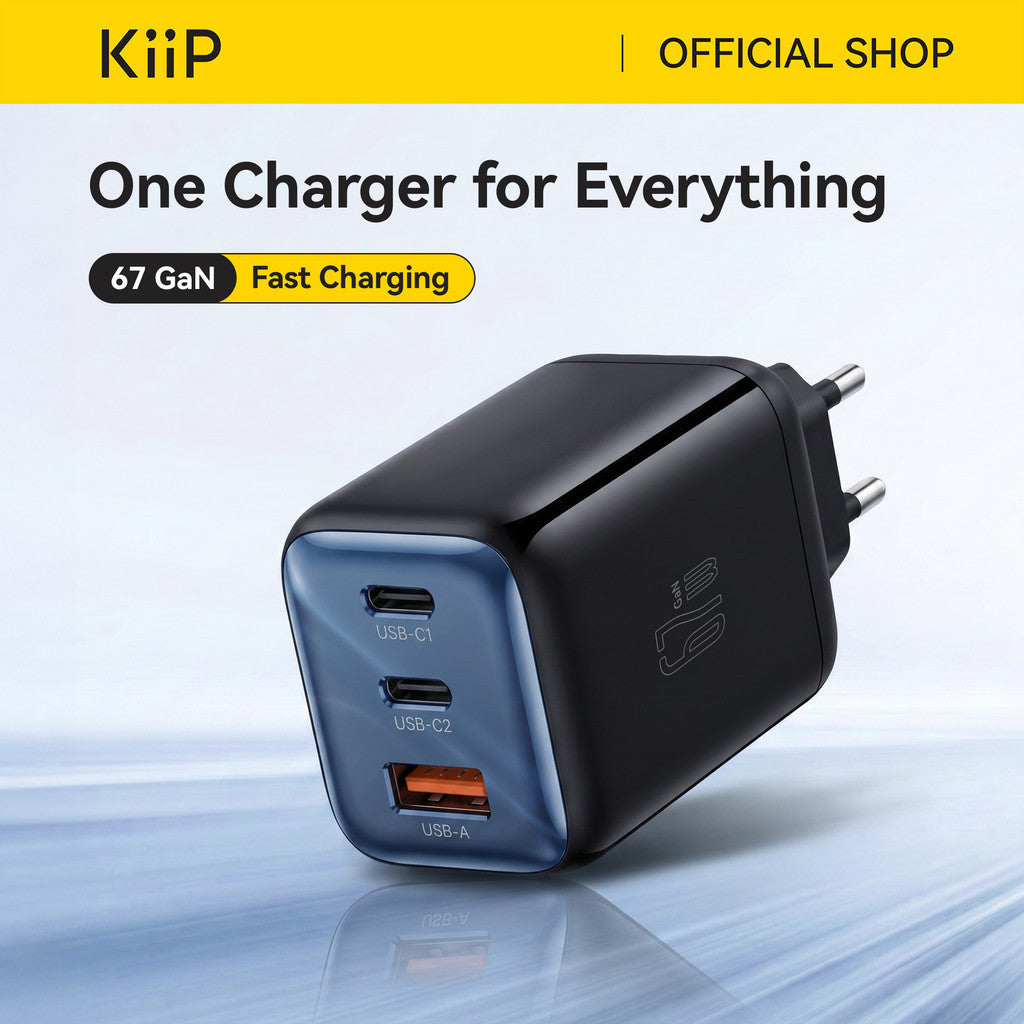 KiiP AuraMax Series GaN Charger 67W Mini Wall Adaptor Travel Kepala Charger Fast Charging