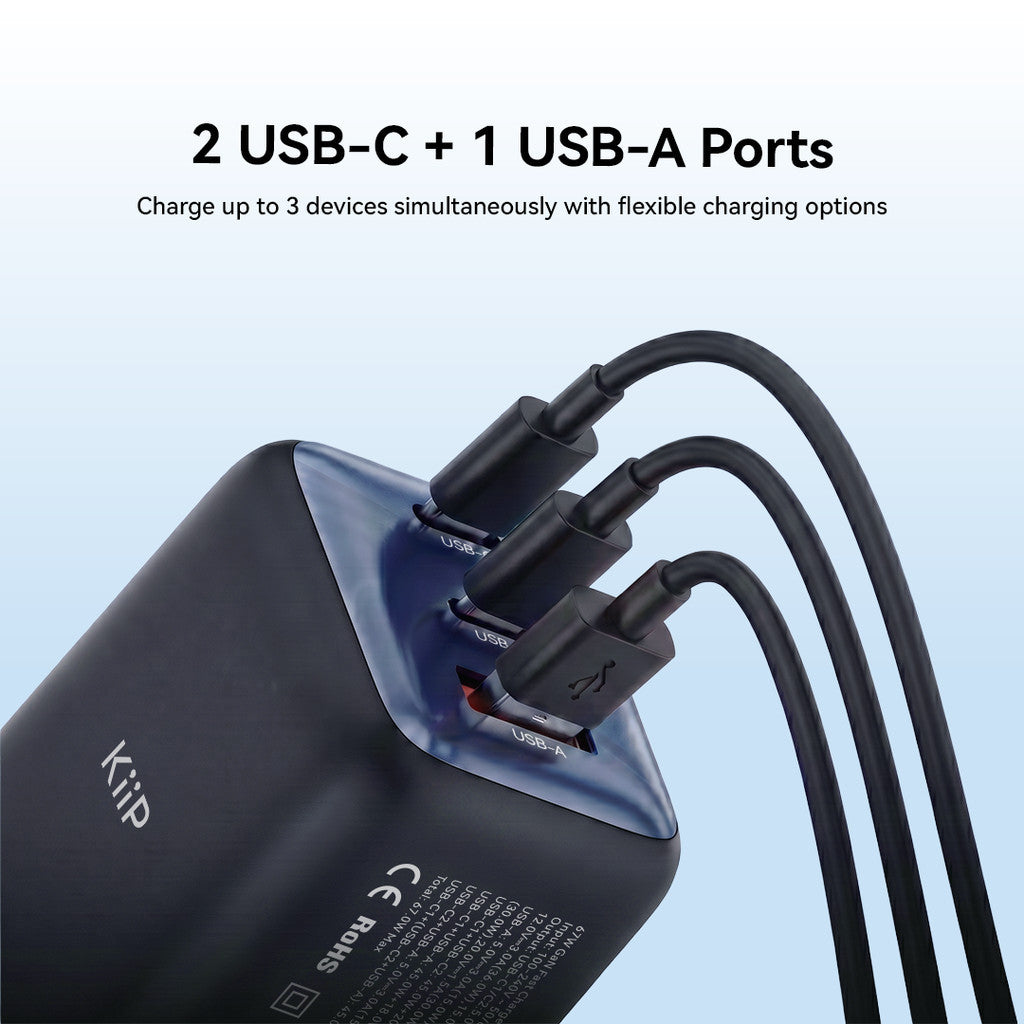 KiiP AuraMax Series GaN Charger 67W Mini Wall Adaptor Travel Kepala Charger Fast Charging