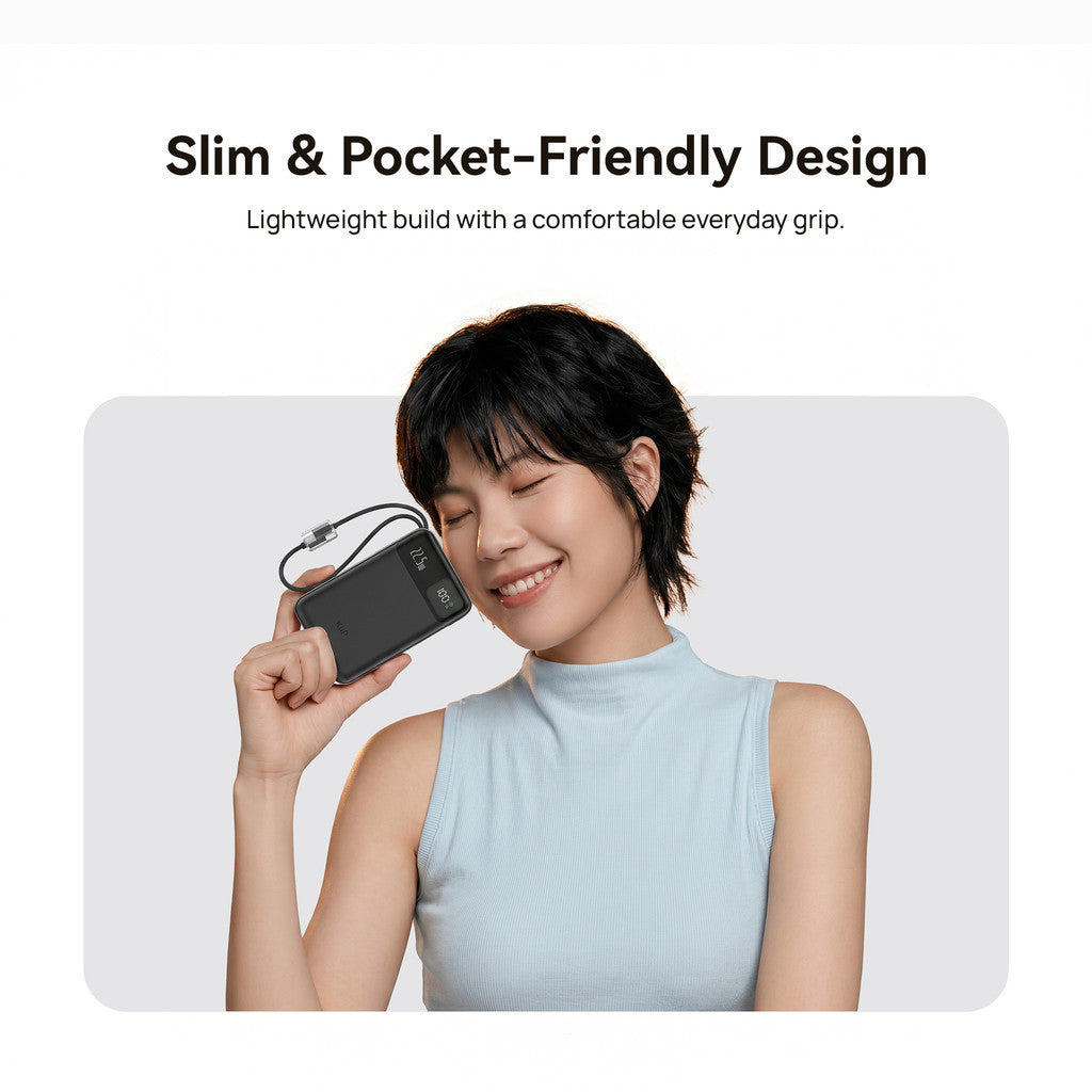 KiiP SnapLink Power Bank 10000mAh 22.5W Fast Charging Built-in Type- C + Lightning Cables and Digital Display