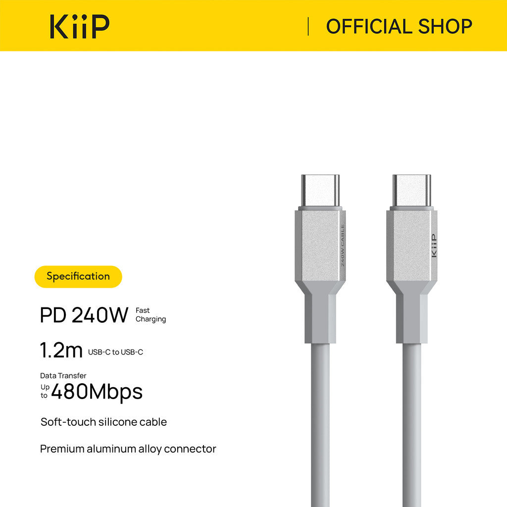 KiiP Cable S240 USB C to C PD 240W Fast Charging for Laptop Tab Phone 480Mbps Data Transfer
