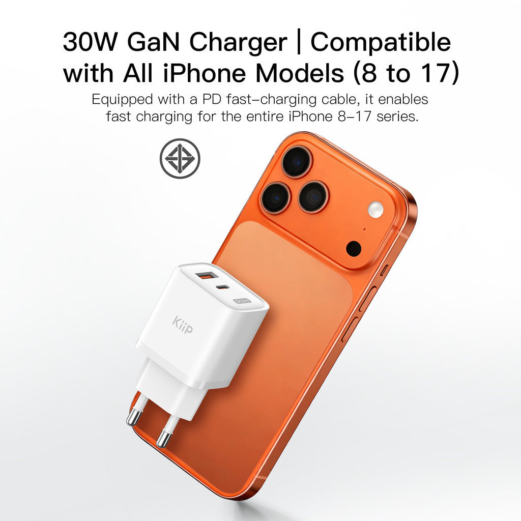 KiiP C30E Wall Charger Adaptor GaN 30W Fast Charging Kepala Charger Mini Travel Adaptor