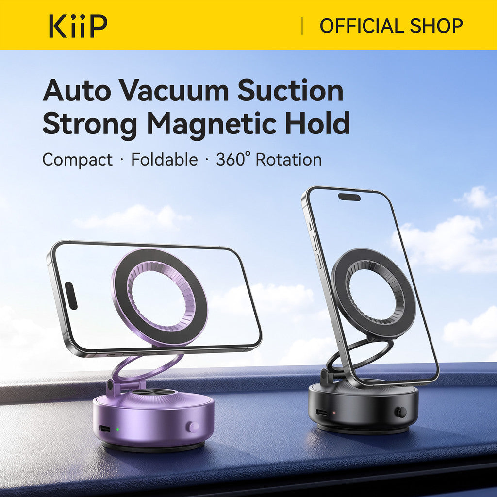 KiiP MG02 Phone Holder Compact Foldable 360° Rotation Vacuum Suction Strong Magnetic