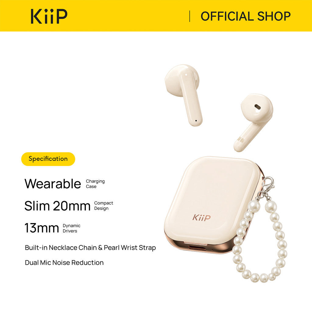 KiiP Airlite TWS Earphone Bluetooth 6.0 True Wireless Earbuds With Necklace Chain Noise Reduction