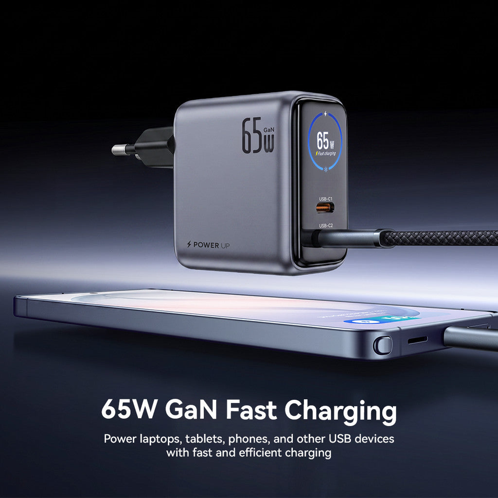 KiiP T65L AuraMax Series GaN Charger 65W Wall Adaptor Travel Kepala Charger Smart Charger With Color Display