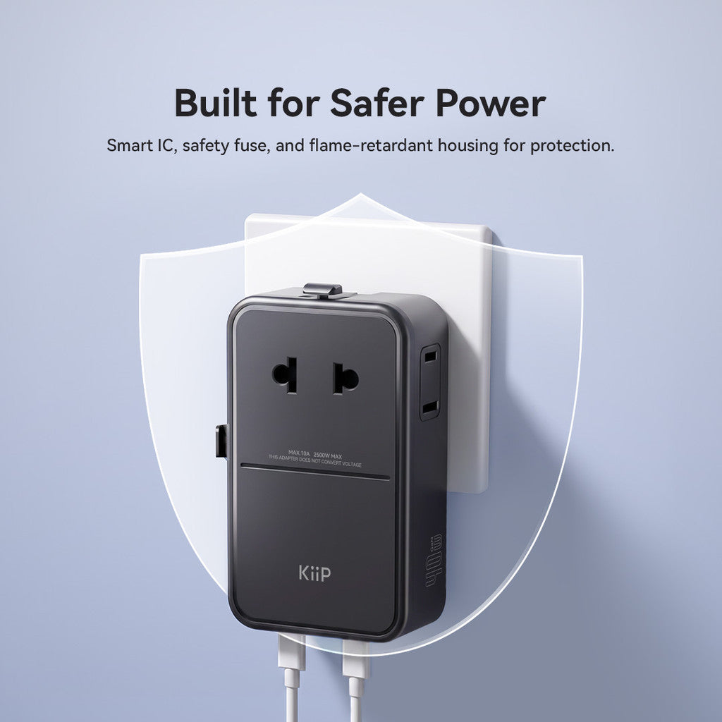KiiP C40T Slim Universal Travel Charger Adapter 40W GaN Charge up To 6 Devices