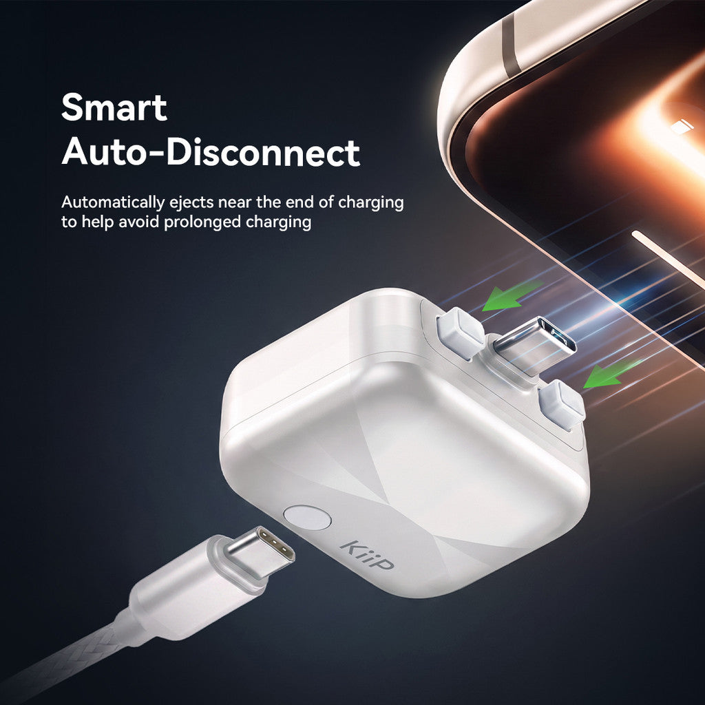 KiiP Smart Auto-Disconnect Adapter 140W Type-C Auto Power Off-Eject Adapter Charging Safe Pelindung Baterai Auto Pop-up
