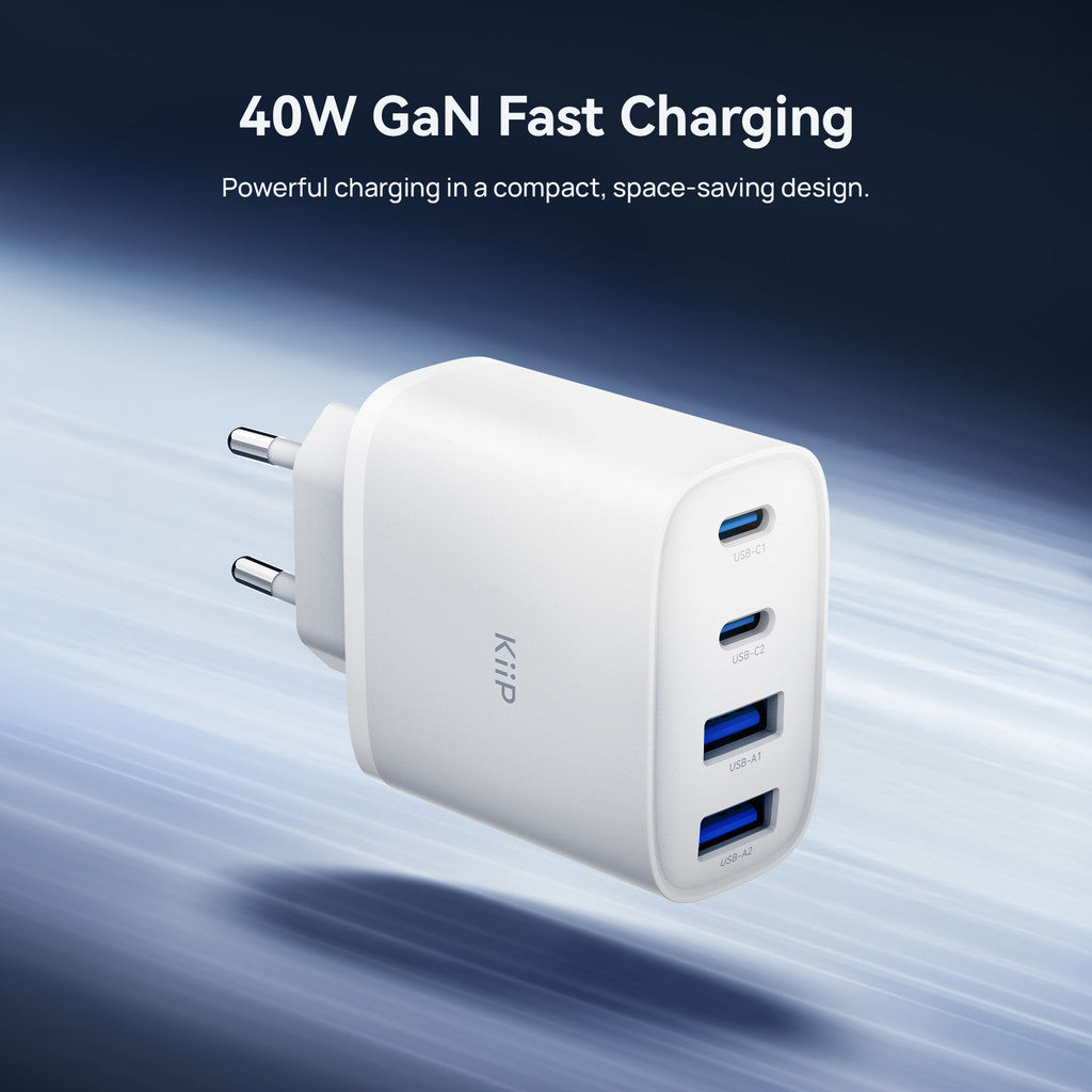 KiiP G40W Charger Adaptor GaN 40W 4-Port PD Fast Charging