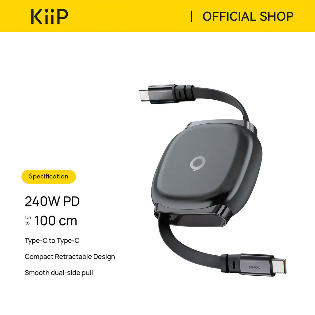 KiiP PowerCube Retractable Charging Cable Up To 240W C to C/C to L