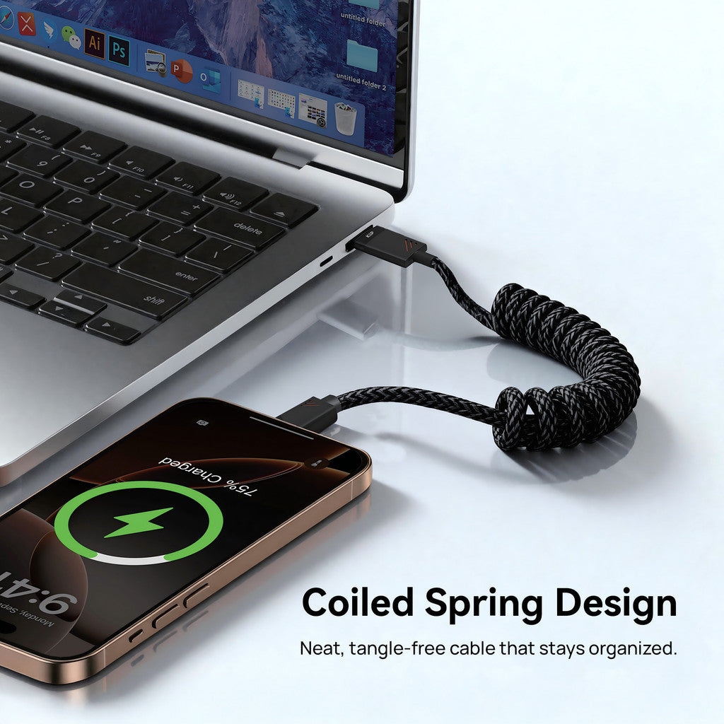 KiiP RC27 Retractable Coiled Charging C to L/A to L Fast Charge 27W
