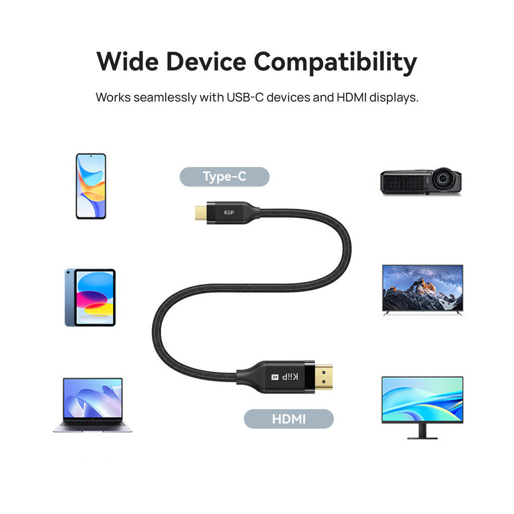 KiiP Kabel USB Type C To HDMI Cable Adapter Male to Male 4K 60hz 1.8M Laptop HDTV Monitor Ultra HD Display